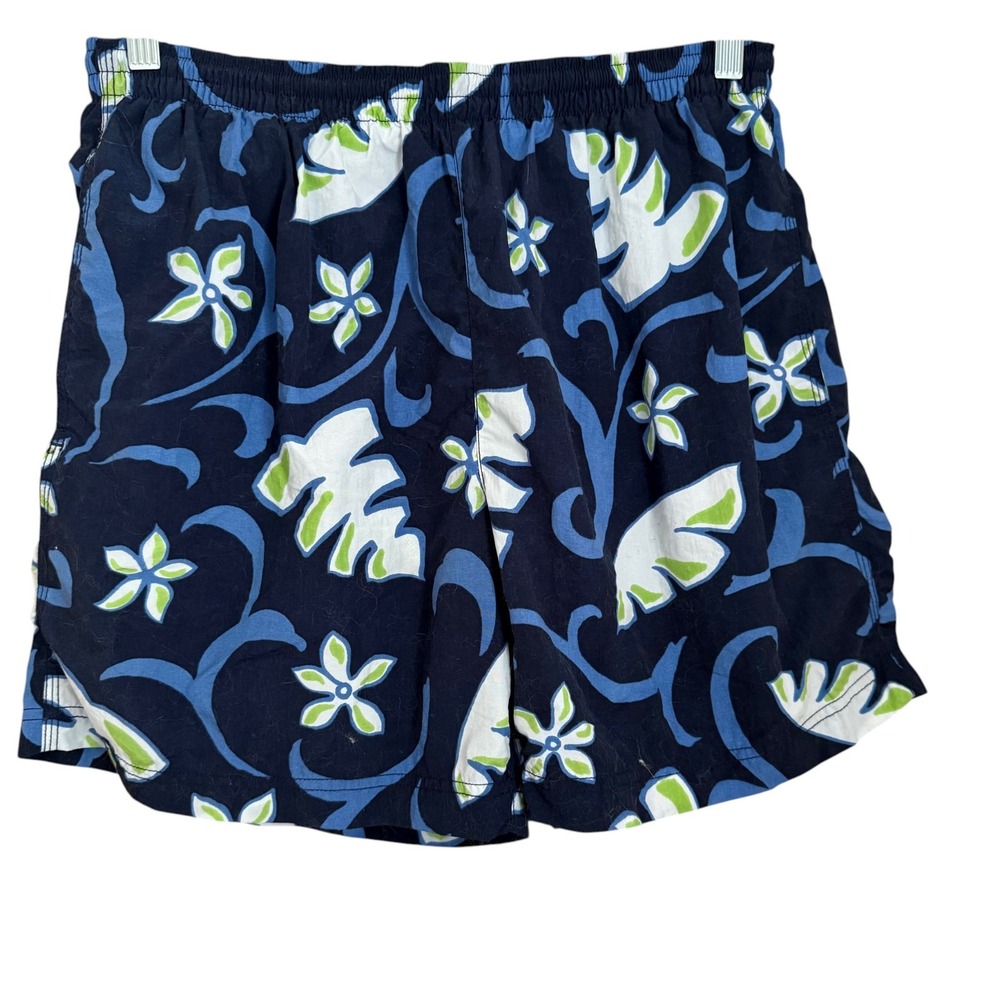 Vintage Y2K Nautica Swim Trunks Mens M Tropical Floral Board Shorts Navy Beach‎